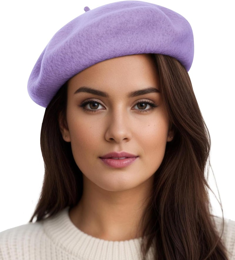 Sumolux Women Beret Hat Wool Vintage French Solid Color Classic Winter Cap - Image 1